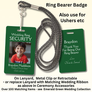 Ring Bearer Photo SECURITY Badge Emerald Green