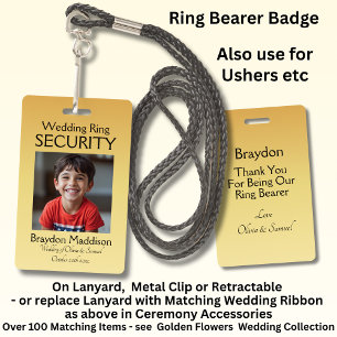 Ring Bearer Photo SECURITY Badge Golden Flowers