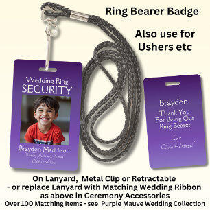 Ring Bearer Photo SECURITY Badge Purple Mauve