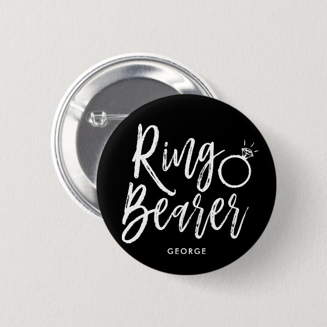 Ring Bearer | Script Style Blk Custom Wedding 2 Inch Round Button (Front & Back)