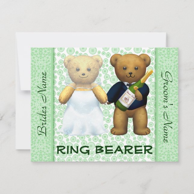 Ring Bearer Teddy Bears Apple Green Wedding Invite (Front)