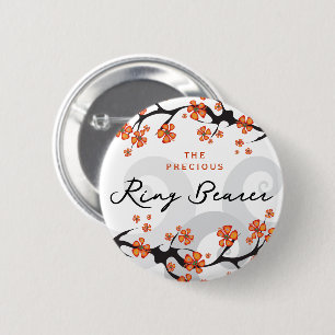 RING BEARER Tropical Flower Swirl Wedding Name Tag 2 Inch Round Button