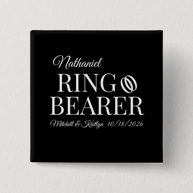 Ring Bearer Wedding 2 Inch Square Button (Front)