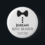 Ring Bearer Wedding Button Name Tag<br><div class="desc">These fun buttons are designed as gifts for your ring bearer. Perfect for identifying them at a wedding shower or rehearsal dinner. The buttons feature an image of a black tie with three buttons. The text reads "Ring Bearer" and has a space to enter his name as well as the...</div>