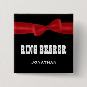 RING BEARER Wedding Custom Name V02S RED 2 Inch Square Button