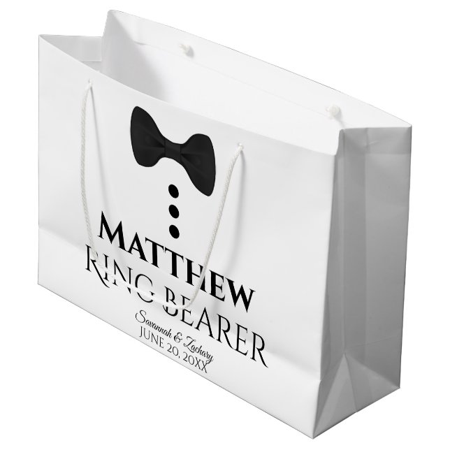 Ring Bearer Wedding Gift Bag with Black Tie Large (Front Angled)