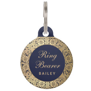 Ring Bearer Wedding Vintage Gold Roses Navy Blue P Pet Tag