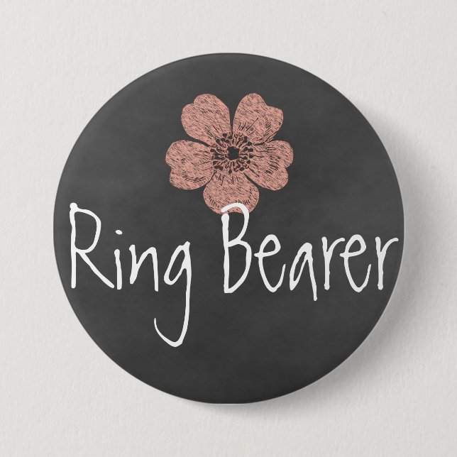 Ring Bearer Wild Peach Roses Chalkboard 3 Inch Round Button (Front)