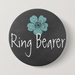 Ring Bearer Wild Teal Roses Chalkboard 3 Inch Round Button