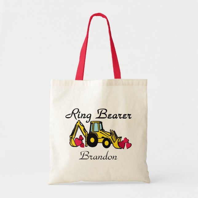 Ring Bearer Yellow Backhoe Tote Bag (Front)