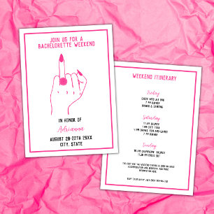 Ring Finger Bold  Pink Bachelorette Girls Weekend  Invitation