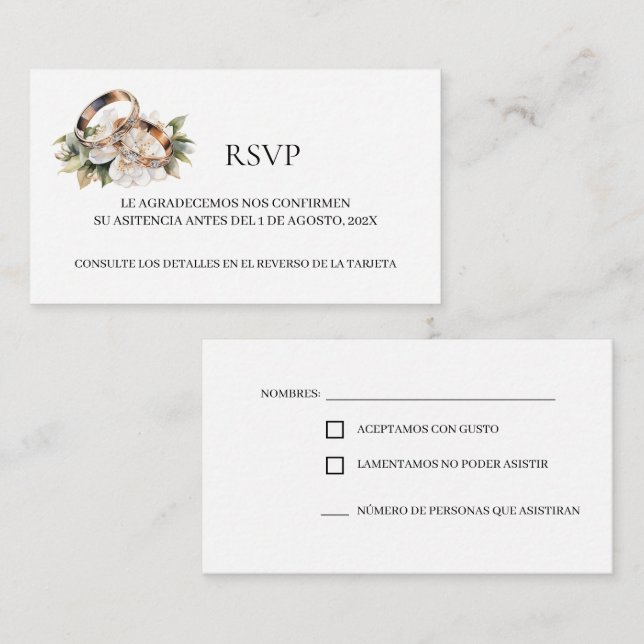 Ring Floral Spanish Wedding RSVP Card  (Front/Back)