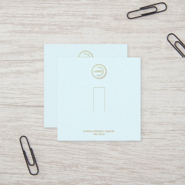 Ring Holder Display Add Your Logo Light Blue Square Business Card (Front/Back In Situ)