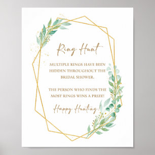 Ring Hunt Bridal Shower Sign Greenery Geometric