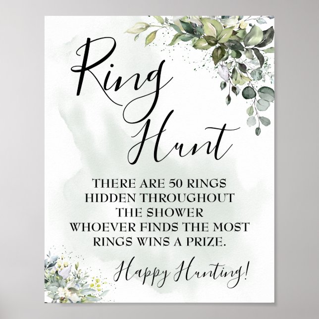 Ring hunt Eucalyptus greenery succulent game sign (Front)