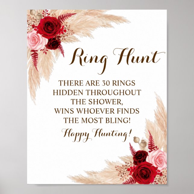 Ring Hunt Pampas Grass Bridal Shower Game Sign (Front)