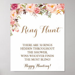 Ring Hunt Pink Floral Bridal Shower Game Sign