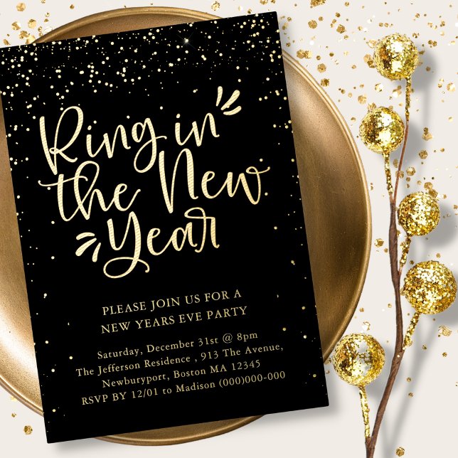 Ring In The New Year Black & Gold Foil Holiday Card (Creator Uploaded)