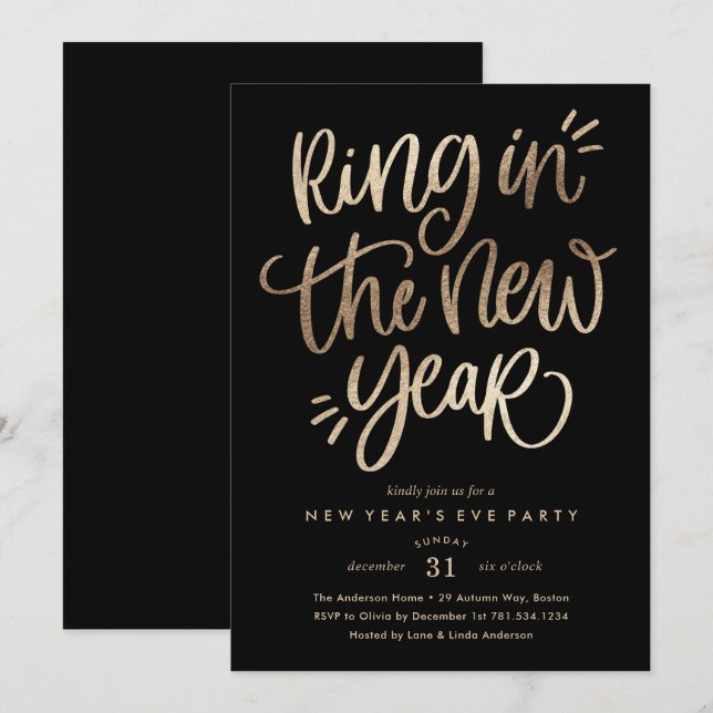 Ring in the New Year Faux Foil Party Invitation (Front/Back)