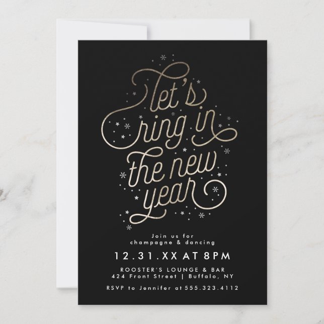 Ring in the New Year Party Invite Faux Gold Foil (Front)