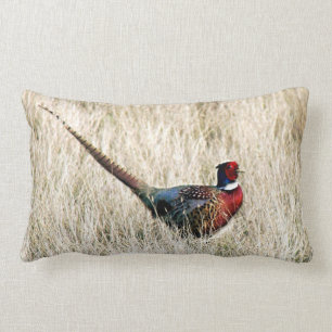 Ring Neck Pheasant in Meadow Lumbar Pillow
