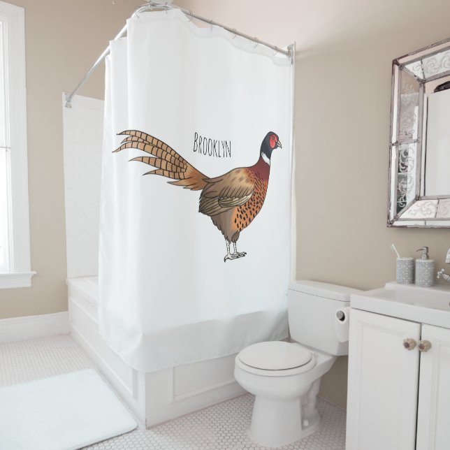 Ring-necked pheasant bird cartoon illustration  (In Situ)