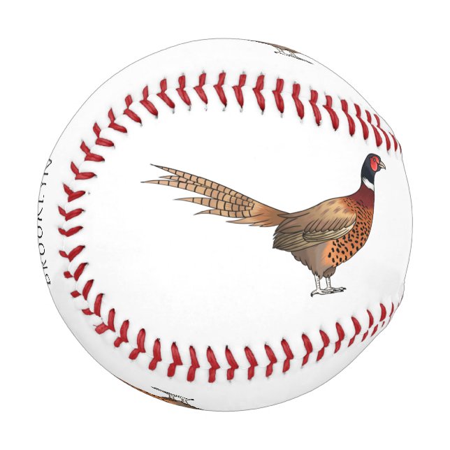Ring-necked pheasant bird cartoon illustration baseball (Front Left)