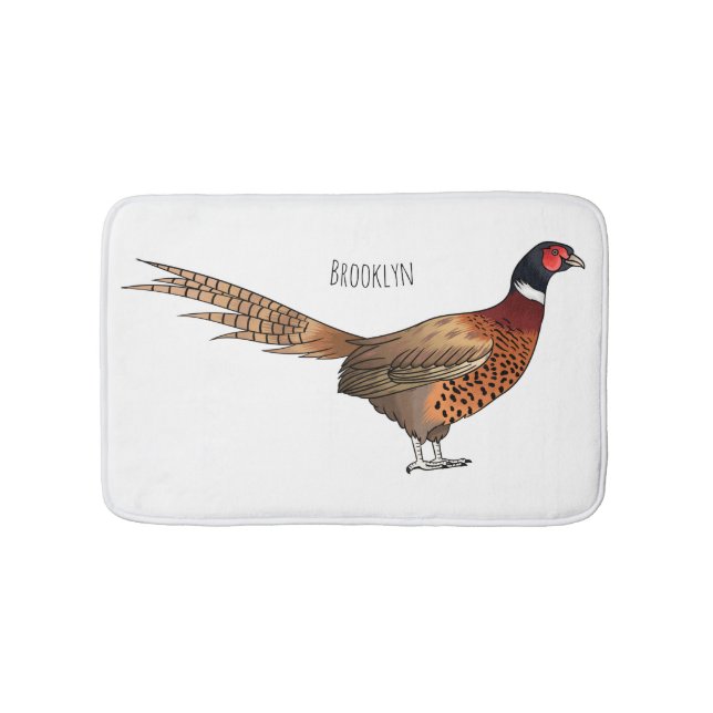 Ring-necked pheasant bird cartoon illustration  bath mat (Front)