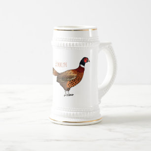 Ring-necked pheasant bird cartoon illustration beer stein