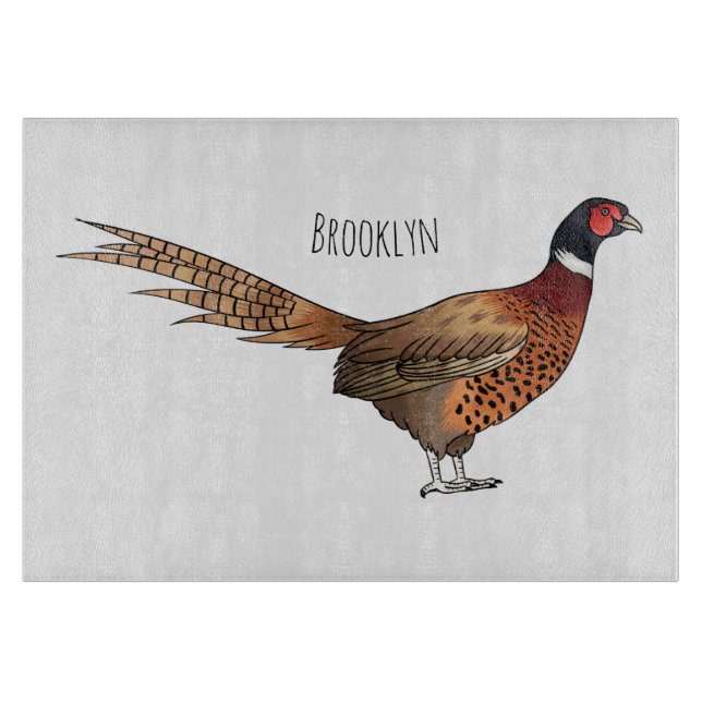 Ring-necked pheasant bird cartoon illustration cutting board (Front)