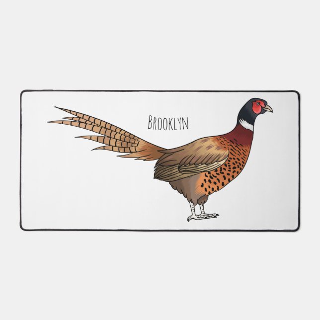 Ring-necked pheasant bird cartoon illustration  desk mat (Front)