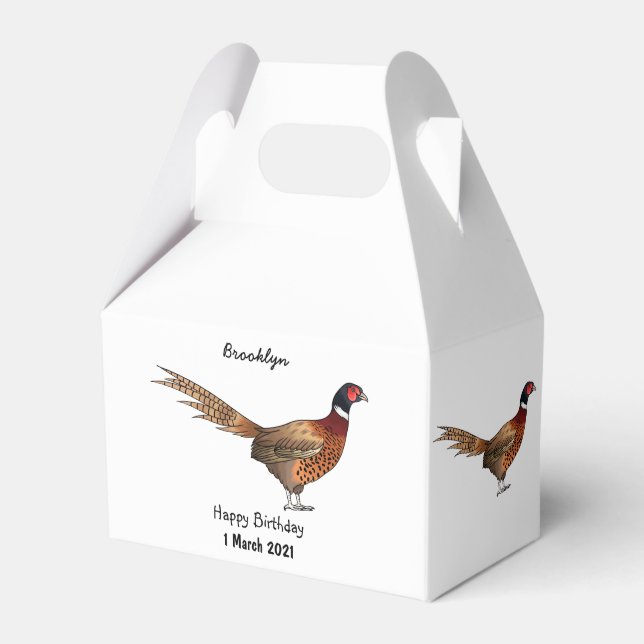 Ring-necked pheasant bird cartoon illustration  favor box (Front Side)