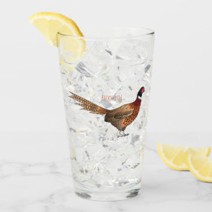 Ring-necked pheasant bird cartoon illustration  glass