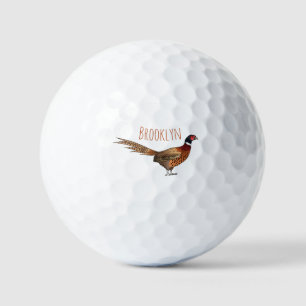 Ring-necked pheasant bird cartoon illustration golf balls
