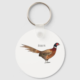 Ring-necked pheasant bird cartoon illustration keychain