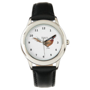 Ring-necked pheasant bird cartoon illustration  watch