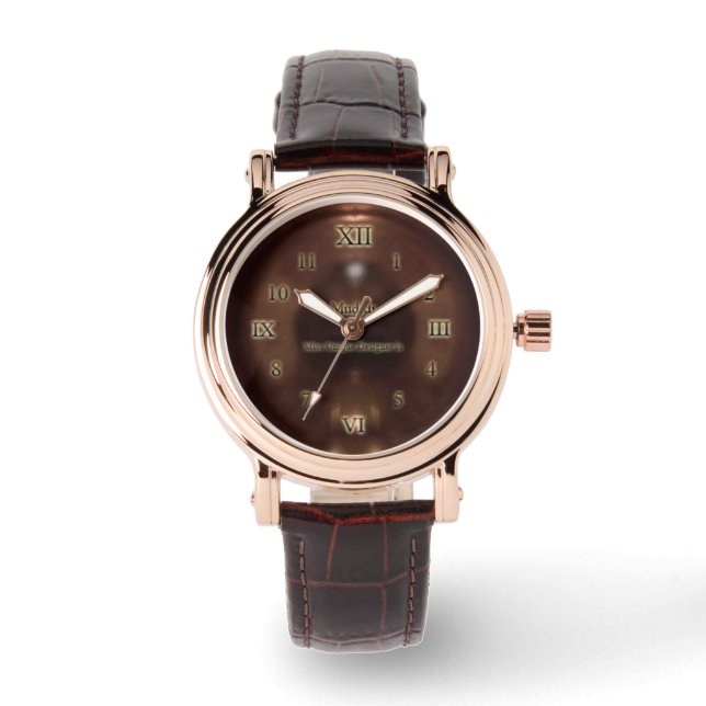Ring Of Copper Mixed Numbers Rose Gold Leather Watch (Front)