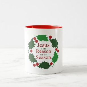 Ring of Holly Jesus Reason for Season Holiday Two-Tone Coffee Mug