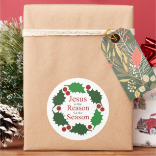 Ring of Holly Jesus Reason for Season Large Classic Round Sticker