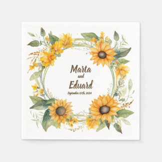 Ring of Sunflowers: Personalized Wedding Napkins