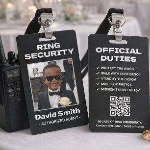 Ring Security Black White Formal Suit Groomsman's  Badge