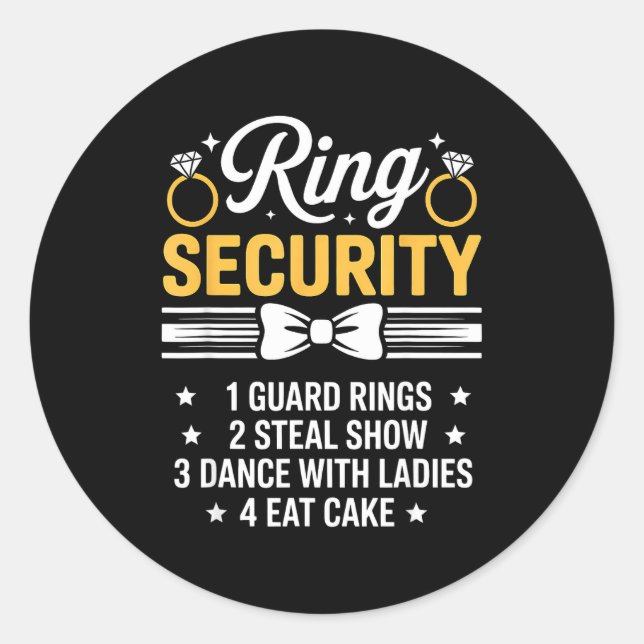 Ring Security Wedding Party Funny Ring Bearer  Classic Round Sticker (Front)
