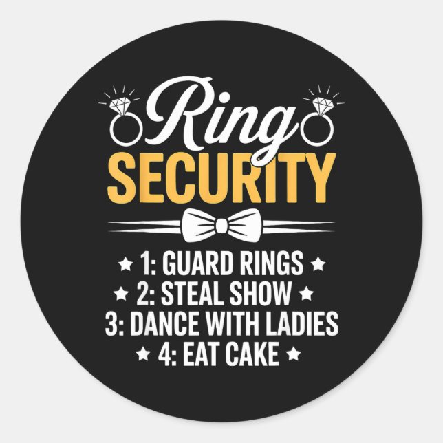 Ring Security Wedding Party Funny Ring Bearer Classic Round Sticker (Front)
