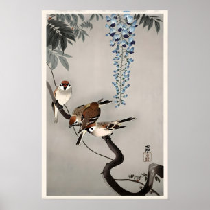 Ring Sparrows at Wisteria Japanese Fine Art Print