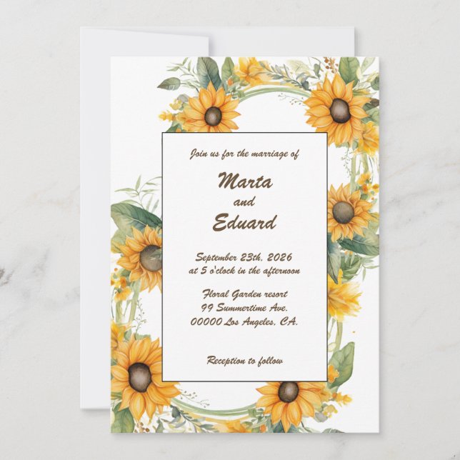Ring Sunflowers: Personalized Wedding Invitation (Front)