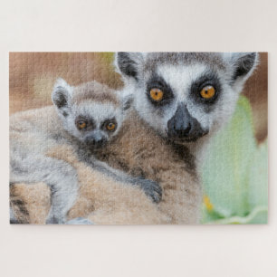 Ring-Tailed Lemur Baby on its Mother's Back Jigsaw Puzzle