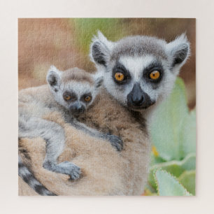 Ring-Tailed Lemur Baby on its Mother's Back Jigsaw Puzzle