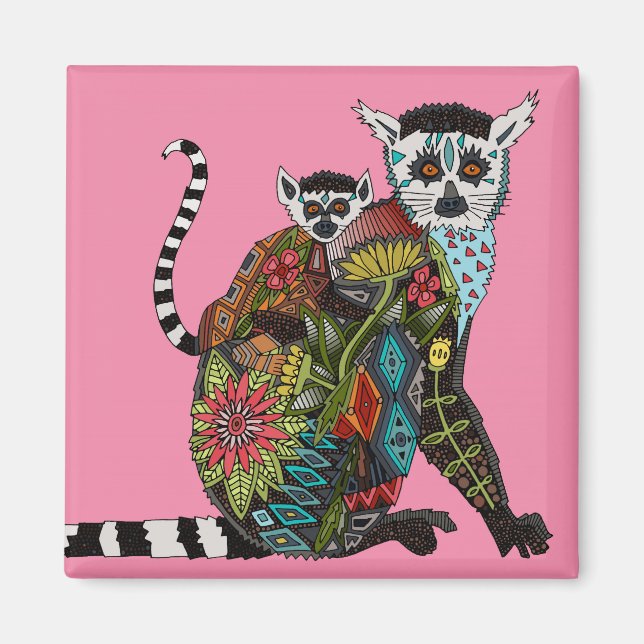 Ring Tailed Lemur Love pink Magnet (Front)