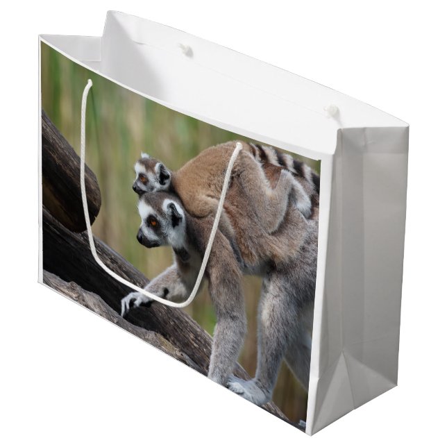 Ring-Tailed Lemur Mother And Baby Large Gift Bag (Front Angled)