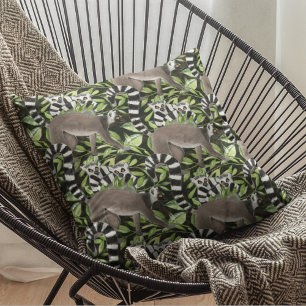 Ring-tailed Lemur of Madagascar Wildlife Pattern Throw Pillow